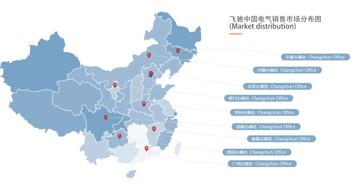 沈陽飛馳電氣設(shè)備有限公司中國電氣銷售市場分布圖